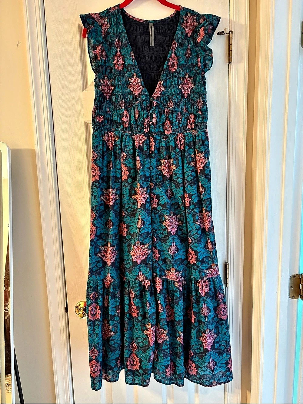 Anthropologie The Peregrine Midi Dress Floral Maxi Dress Green & Pink Large